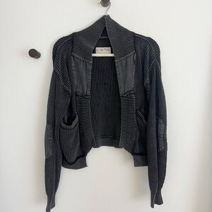 Free People We The Free Worn Thru Surplus Cardi Dark Gray Ribbed Cardigan